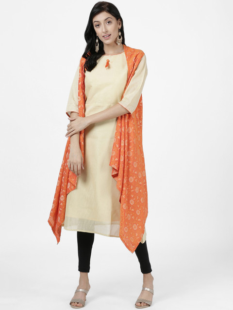 

Heart of Gold Women Orange & Beige Woven Design A-Line Kurta