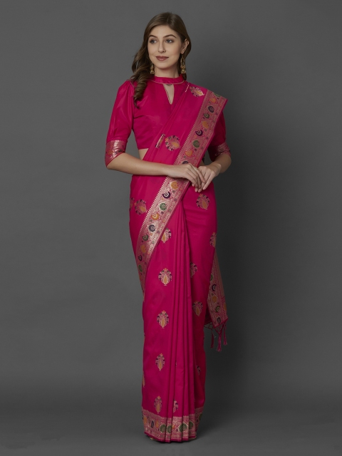 

Mitera Pink Silk Blend Woven Design Kanjeevaram Saree