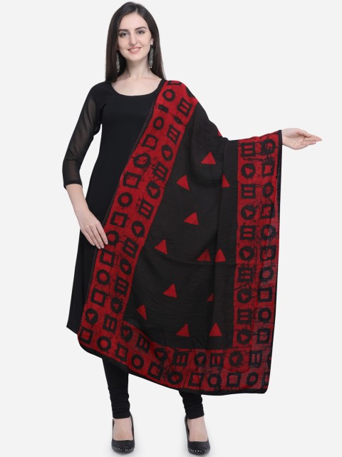 

Satrani Women Black & Red Batik Printed Dupatta