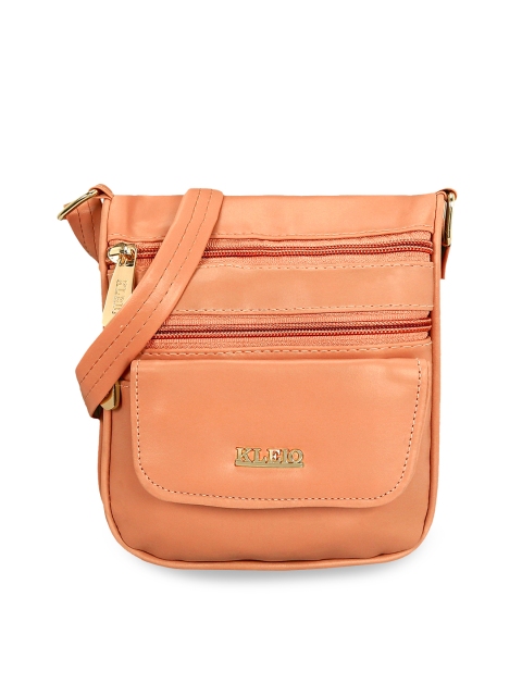 

KLEIO Peach-Coloured Solid Sling Bag