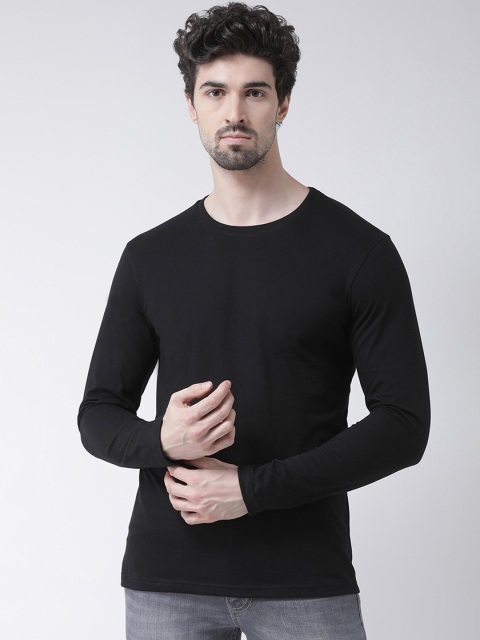 Friskers Men Black Solid Slim-Fit Round Neck T-shirt