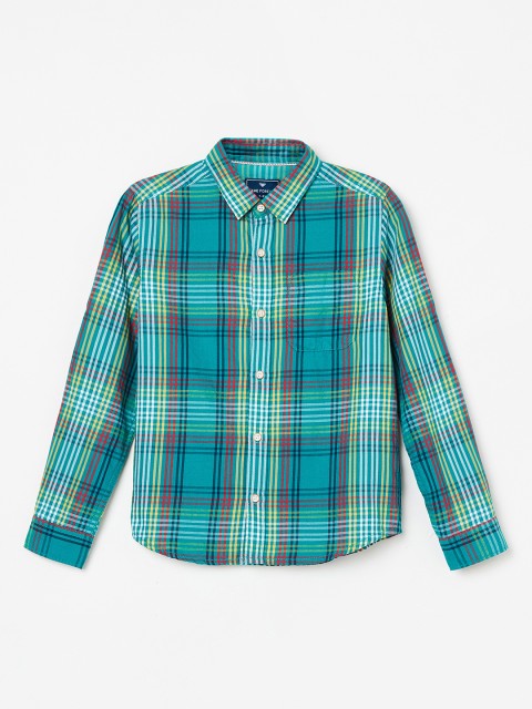 Fame Forever by Lifestyle Boys Teal Green Slim Fit Checked Casual Shirt