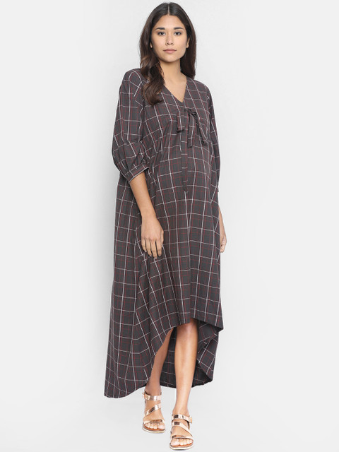

The Kaftan Company Women Brown Checked Maternity Maxi Dress