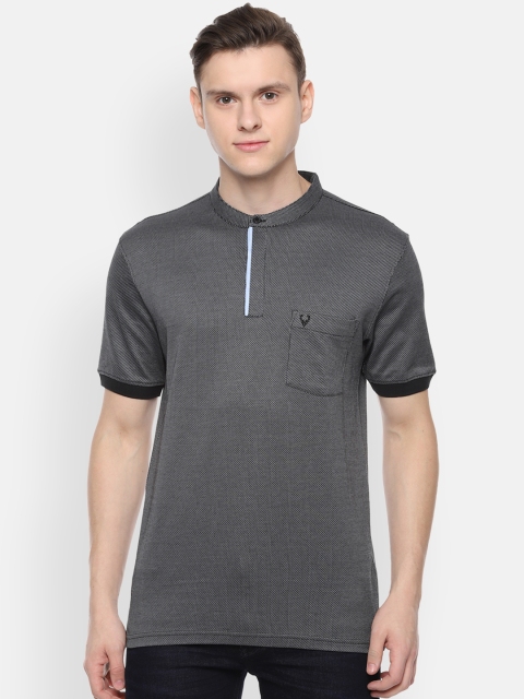 Allen Solly Men Grey Self Design Mandarin Collar T-shirt