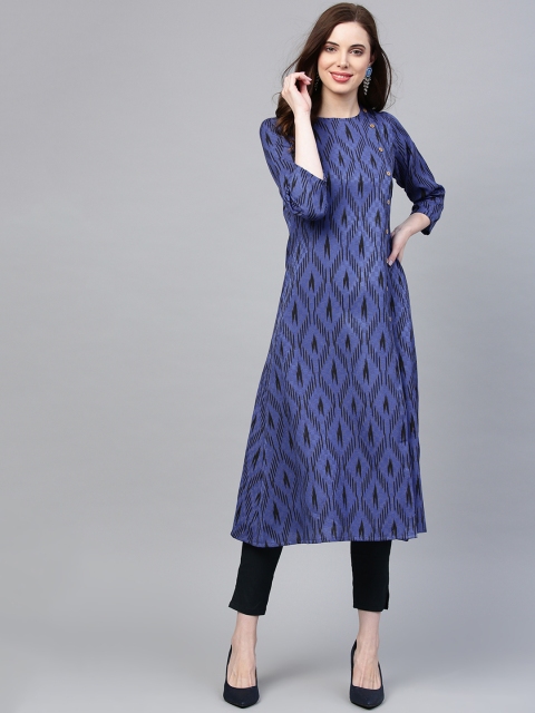 

Jompers Women Blue & Black Printed Kurta with Trousers