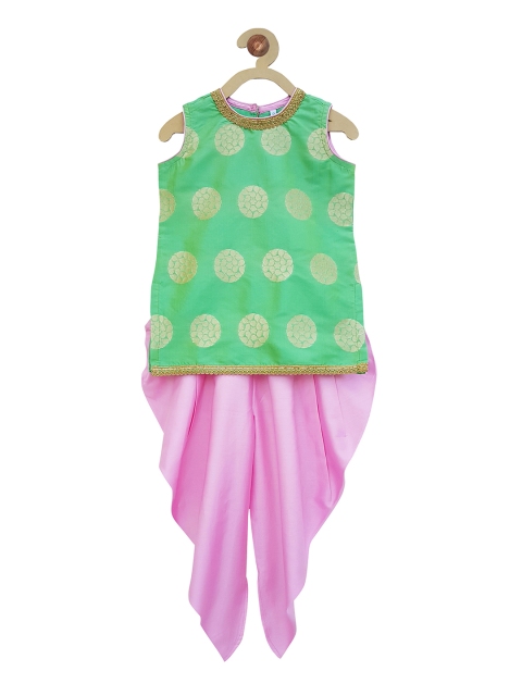 

Campana Girls Green & Pink Self Design Kurta with Dhoti Pants