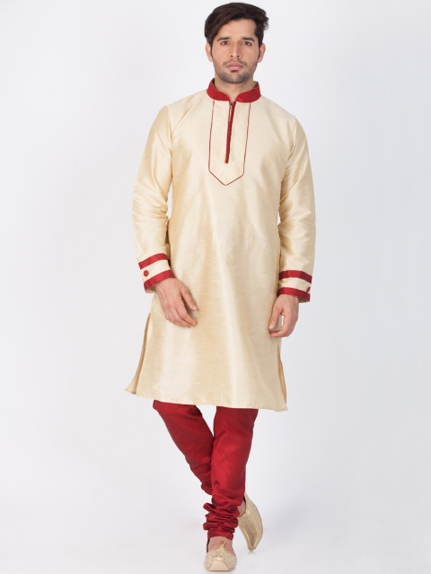 

VASTRAMAY Men Gold-Coloured Solid Kurta with Churidar