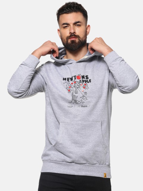 

Campus Sutra Men Grey Printed Hooded Sweatshirt