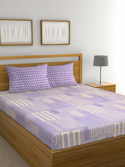 

Raymond Home Purple & Beige Geometric 104 TC Cotton 1 Queen Bedsheet with 2 Pillow Covers