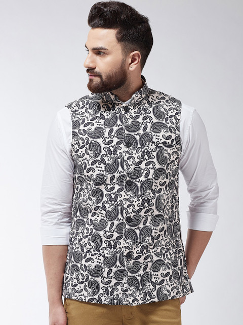 

SOJANYA Men Black & Beige Printed Nehru Jacket