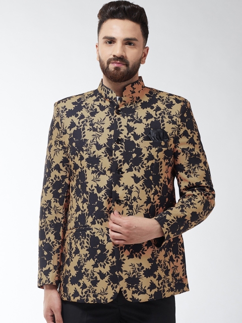 

SOJANYA Men Peach-Coloured & Black Printed Blazer