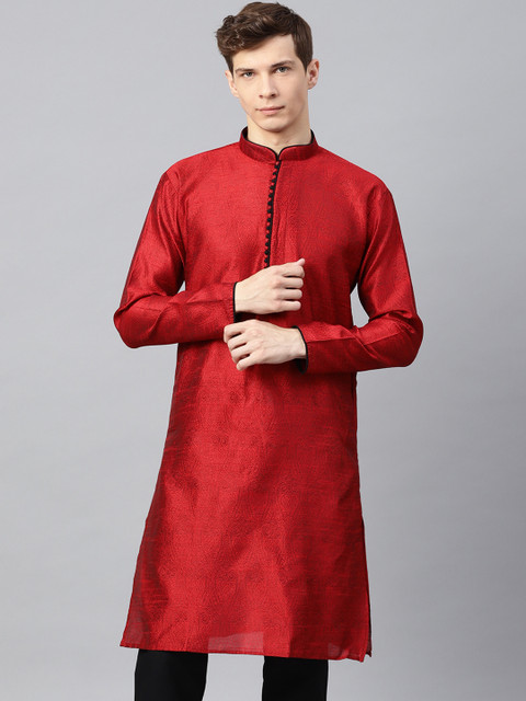 

SOJANYA Men Maroon Woven Design Straight Kurta