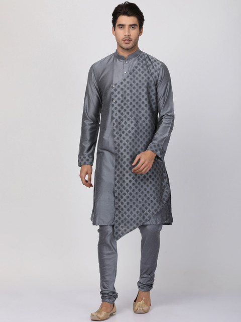 

VASTRAMAY Men Grey Self Design Kurta with Churidar