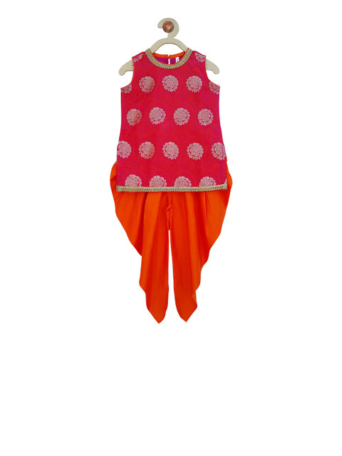 

Campana Girls Magenta & Orange Self Design Kurti with Dhoti Pants