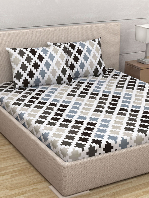 

Divine Casa Grey & Black Geometric 180 TC Cotton 1 Queen Bedsheet with 2 Pillow Covers