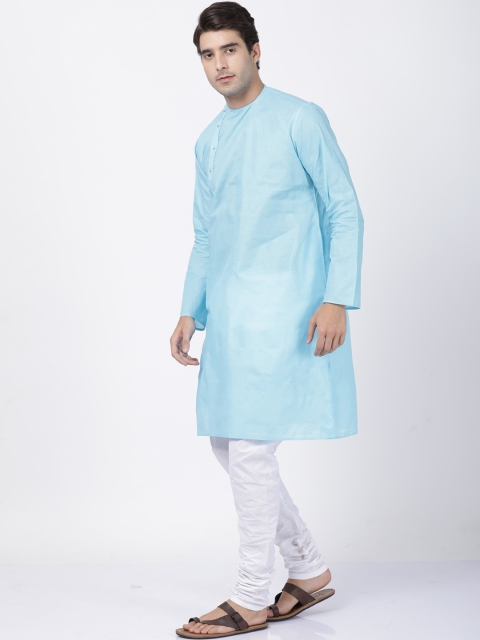 

VASTRAMAY Men Blue & White Solid Kurta with Churidar