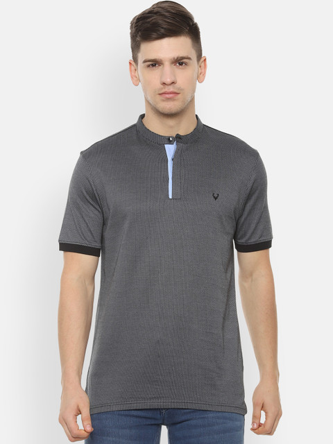 

Allen Solly Men Grey Self Design Mandarin Collar T-shirt
