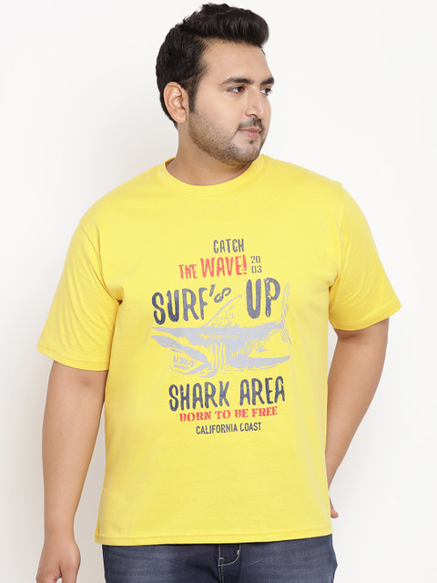 

John Pride Plus Size Men Yellow Printed Stretchable Round Neck T-shirt