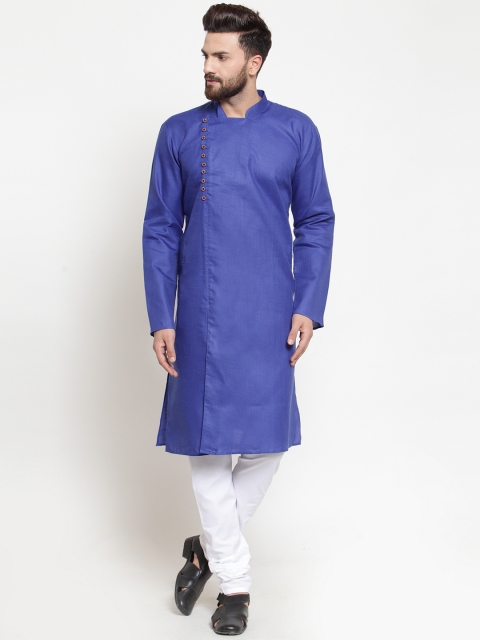 

Jompers Men Blue & White Solid Kurta with Churidar