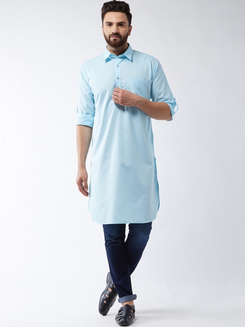 

SOJANYA Men Turquoise Blue Solid Straight Kurta