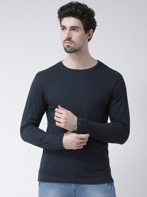 

Friskers Men Navy Blue Solid Round Neck T-shirt