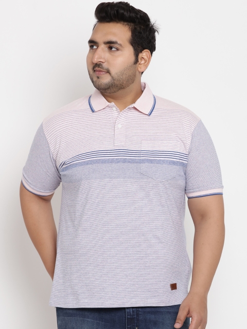 

John Pride Plus Size Men Pink Striped Polo Collar T-shirt
