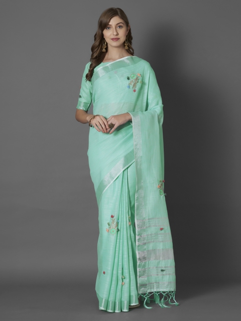 

Mitera Sea Green Embroidered Linen Blend Saree
