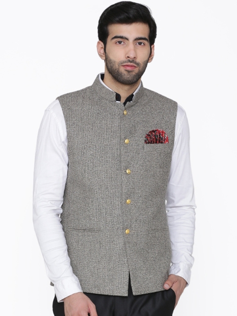 

Wintage Men Grey Solid Nehru Jacket