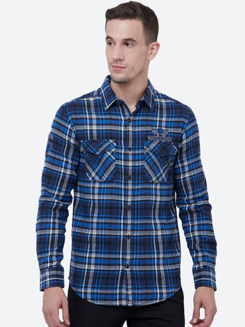 

Mufti Men Blue & Grey Slim Fit Checked Casual Shirt