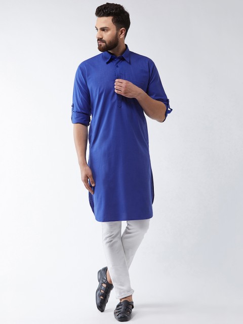 

SOJANYA Men Blue Solid Straight Kurta