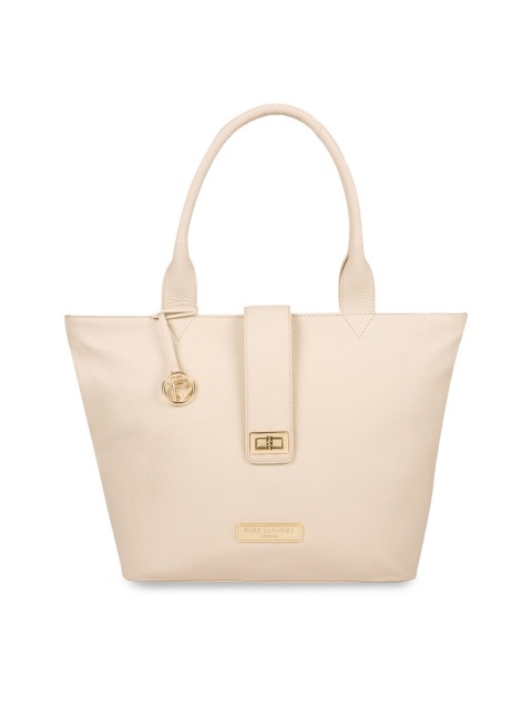 

PURE LUXURIES LONDON Women Cream Coloured Solid Genuine Leather Annabelle Tote Bag
