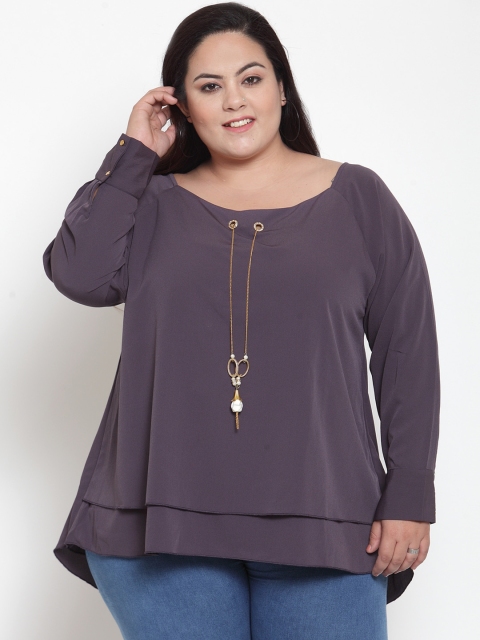 

plusS Women Grey Solid High-Low Layered Top