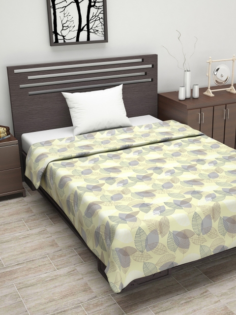 

Divine Casa Yellow & Grey Floral AC Room 110 GSM Single Bed Dohar