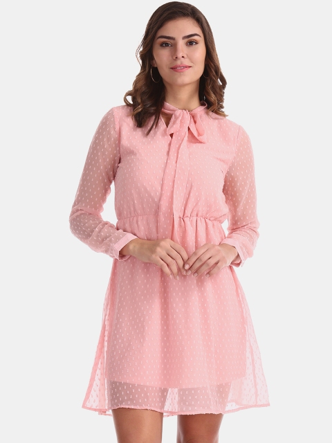 

ELLE Women Self Design Pink Blouson Dress