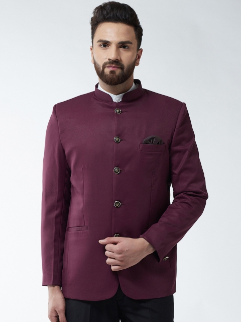 

SOJANYA Men Purple Solid Bandhgala Blazer