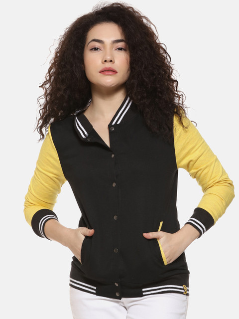 

Campus Sutra Women Black Solid Varsity Jacket