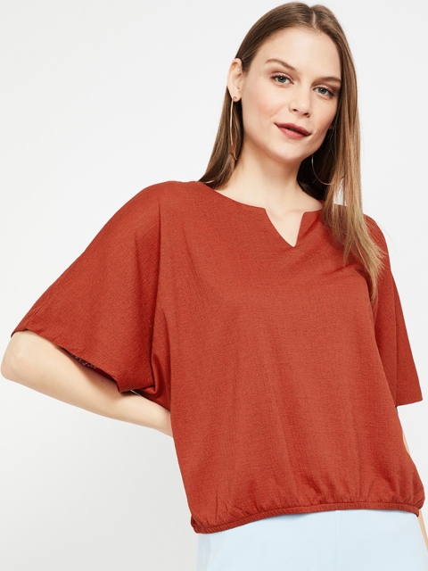 

Bossini Women Rust Red Solid Blouson Top