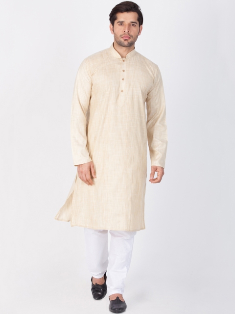 

VASTRAMAY Men Beige & White Solid Kurta with Churidar