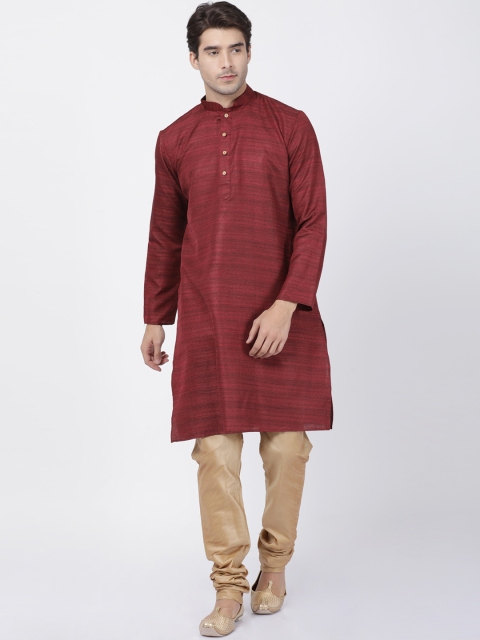 

VASTRAMAY Men Maroon & Beige Self Design Kurta with Churidar