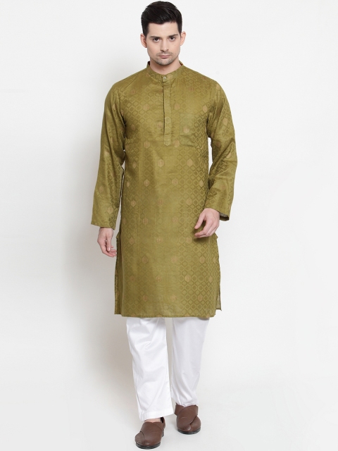 

NEUDIS Men Green Woven Design Straight Kurta