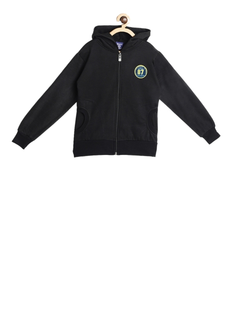 SWEET ANGEL Boys Black Solid Hooded Sweatshirt