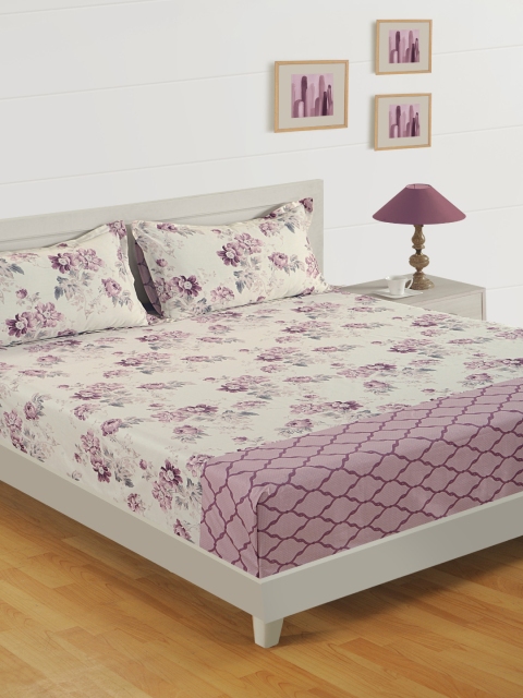 

SWAYAM Off-White & Pink Floral 250 TC Cotton 1 King Bedsheet with 2 Pillow Covers