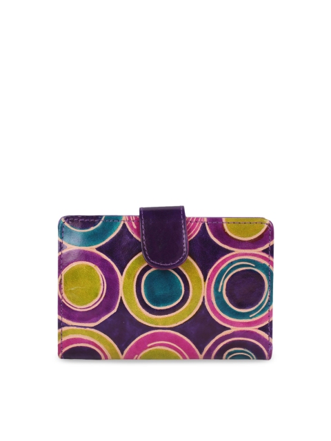 

Anekaant Women Purple & Yellow Printed Genuine Leather Card Holder