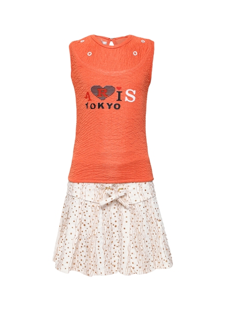 

Aarika Girls Orange & White Printed Top with Skirt