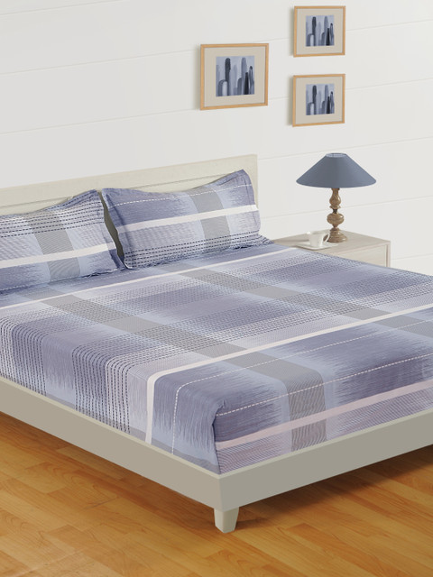 

SWAYAM Grey & Black Striped 160 TC Cotton 1 King Bedsheet with 2 Pillow Covers