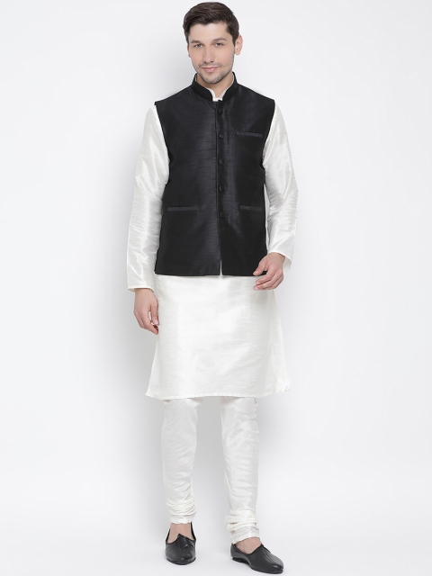 

VASTRAMAY Men White & Black Solid Kurta with Churidar
