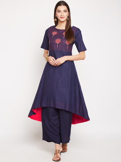 

studio rasa Women Navy Blue Yoke Design Kurta with Palazzos