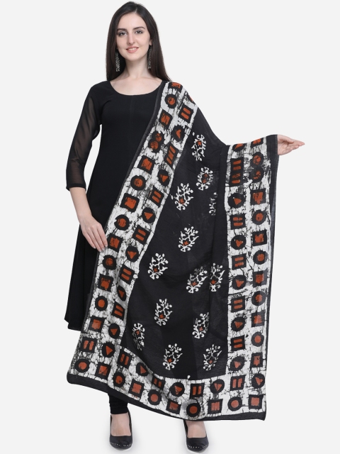 

Satrani Women Black & White Batik Printed Dupatta
