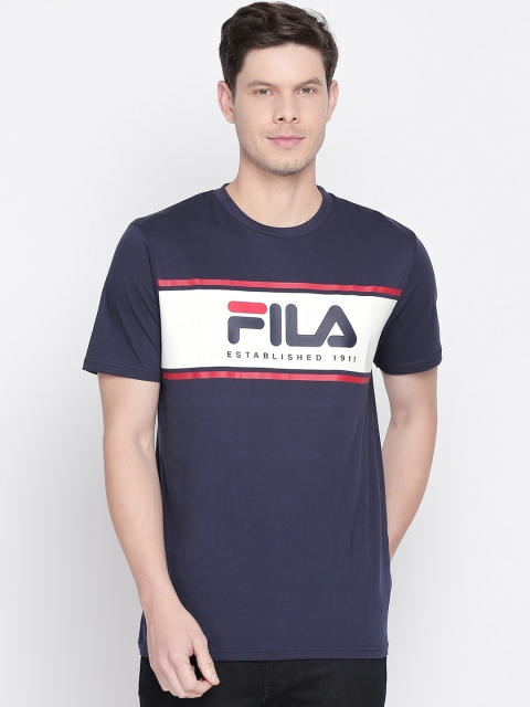 

FILA Men Navy Blue Printed Round Neck Slim Fit T-shirt