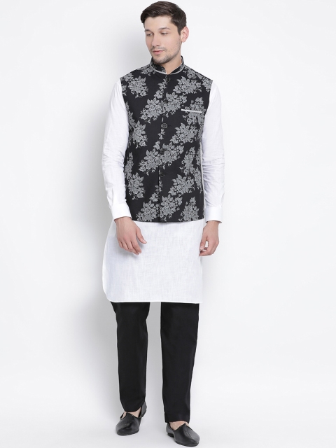 

VASTRAMAY Men White & Black Printed Kurta with Churidar